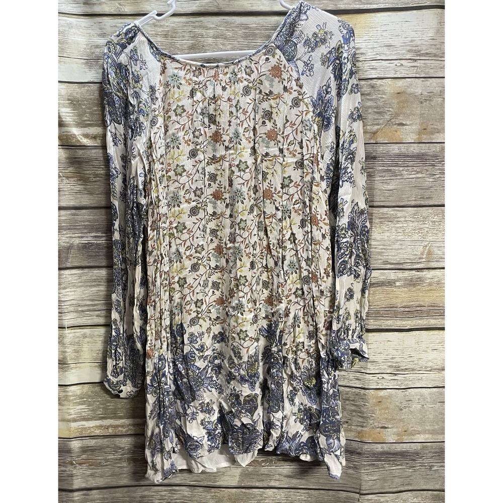 Free People Floral Lucky Loosey Dress Women's Small Long Sleeve Boho Ivory Lined - Picture 2 of 10